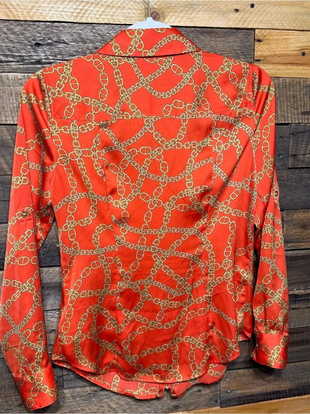 Michael Kors Orange Chain Tie Logo 3/4 Zip Popover Top